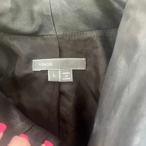 Vince  Black Leather Sleeved Moto Jacket Size Large - Picture 10 of 13